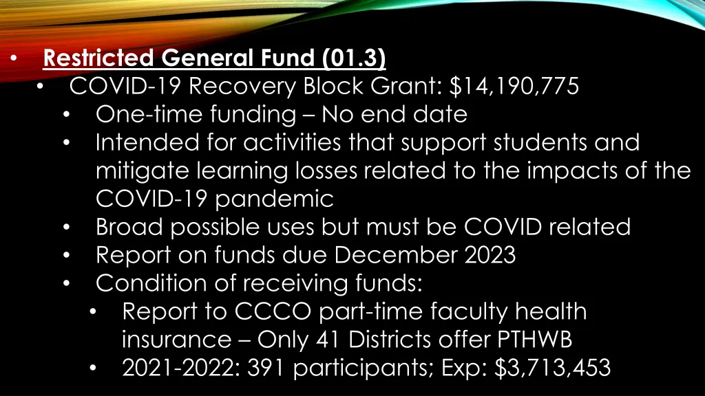 restricted general fund 01 3 covid 19 recovery