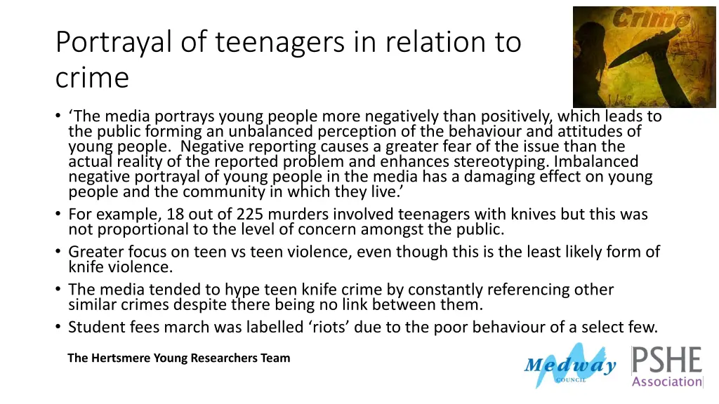 portrayal of teenagers in relation to crime