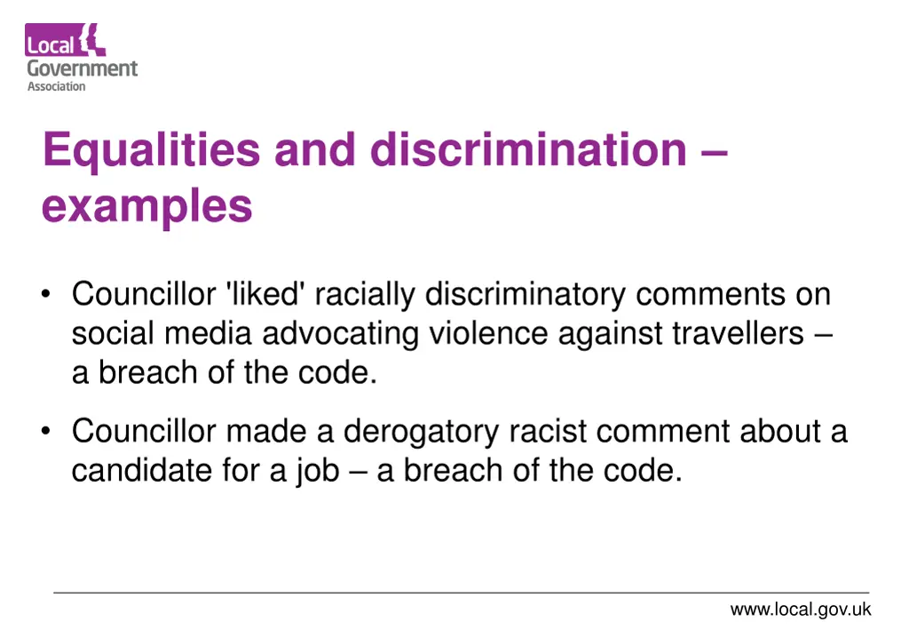 equalities and discrimination examples