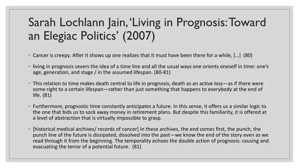 sarah lochlann jain living in prognosis toward