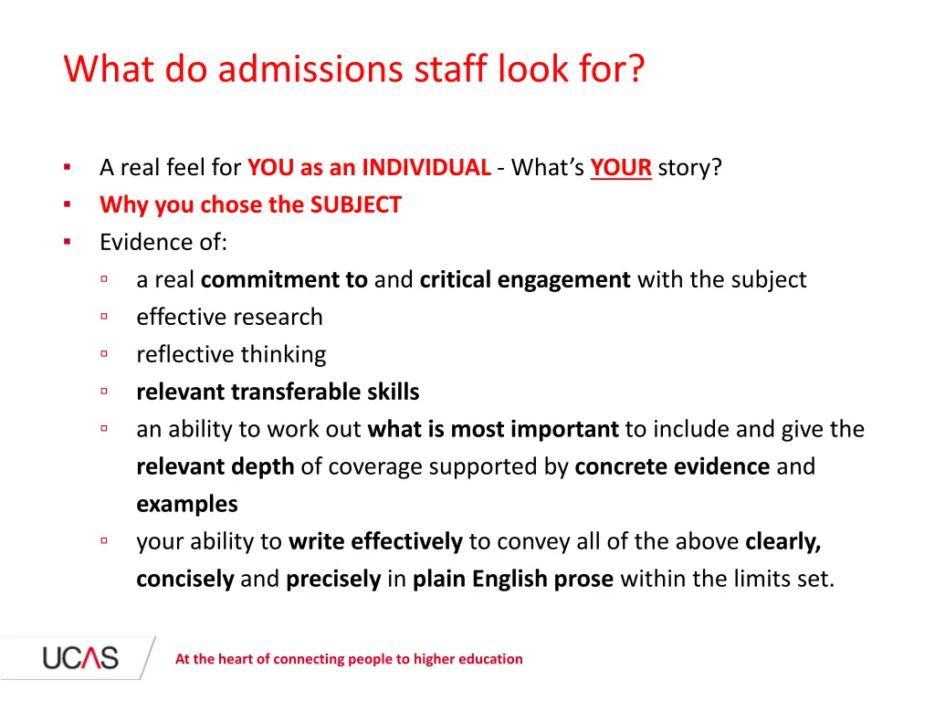 what do admissions staff look for