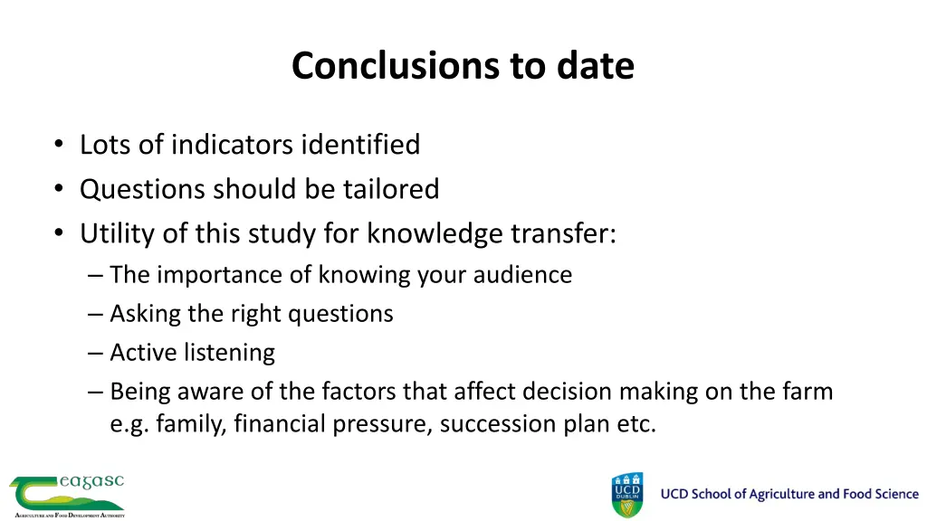 conclusions to date