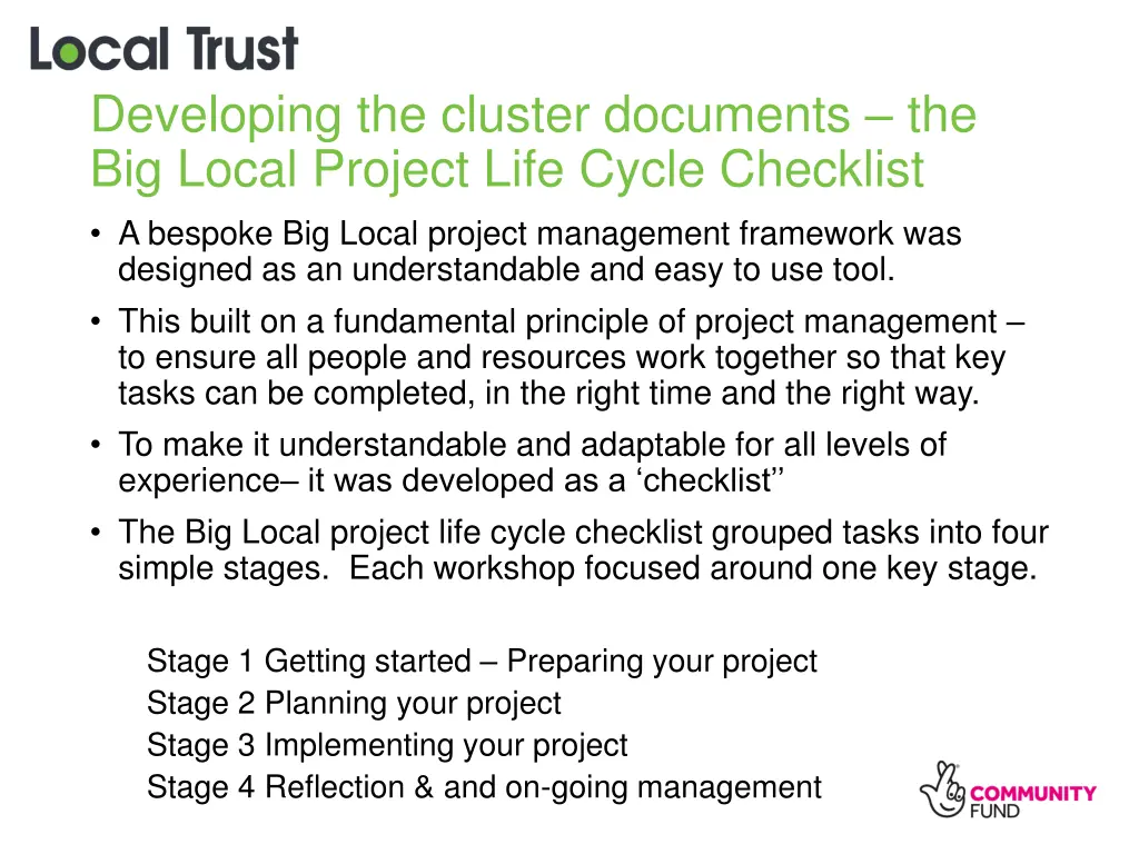 developing the cluster documents the big local