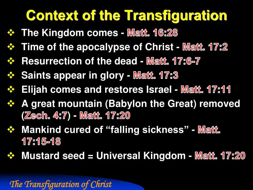 context of the transfiguration the kingdom comes