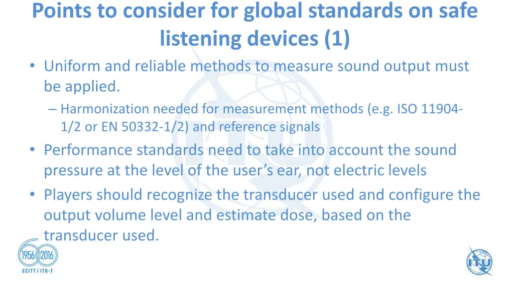 points to consider for global standards on safe