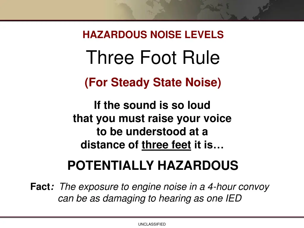 hazardous noise levels three foot rule