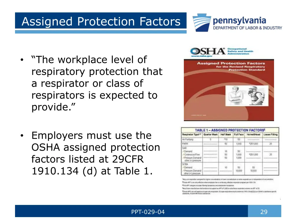 assigned protection factors