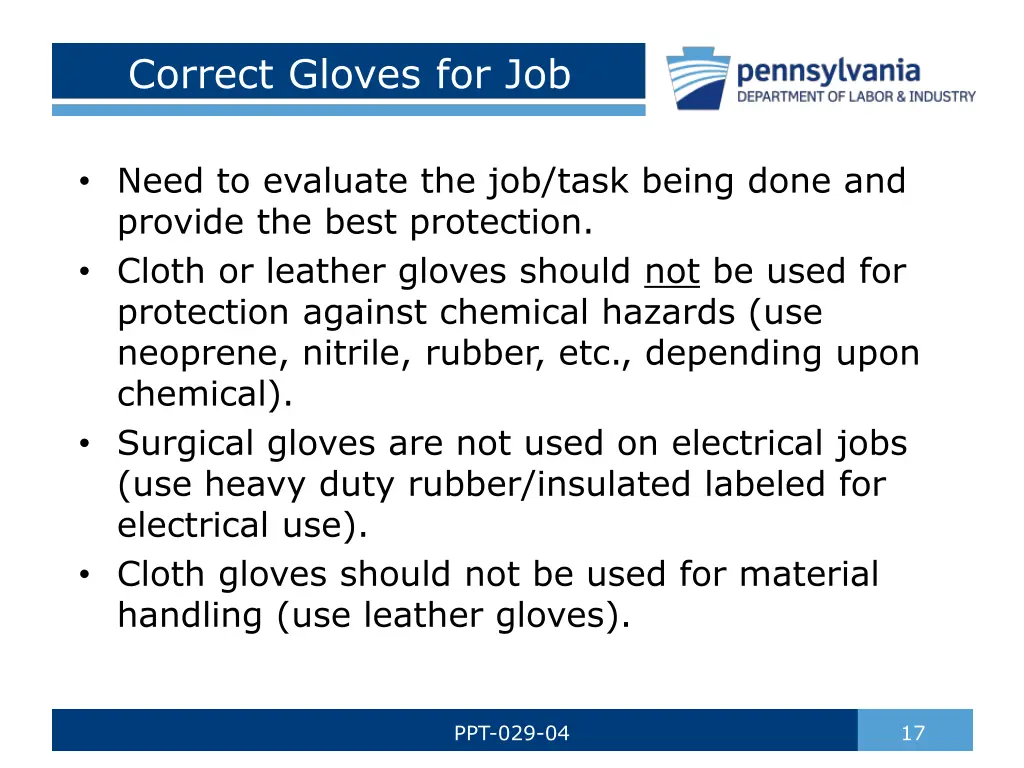 correct gloves for job