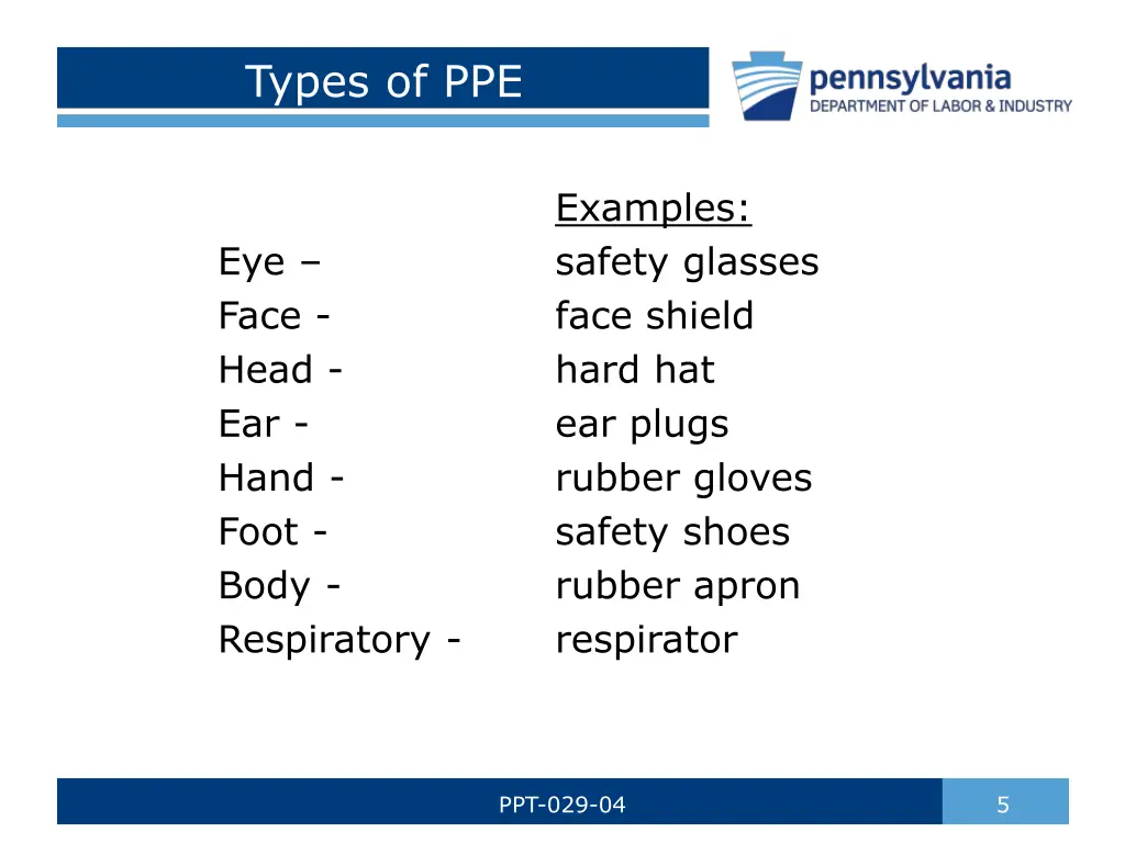 types of ppe