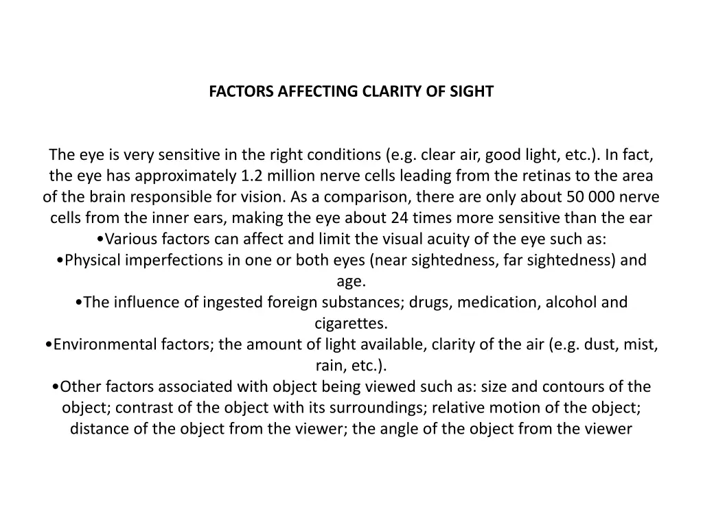 factors affecting clarity of sight