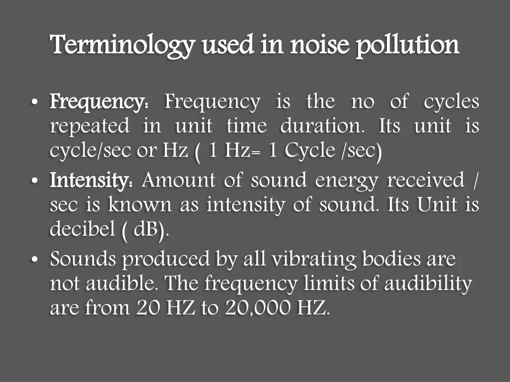 terminology used in noise pollution