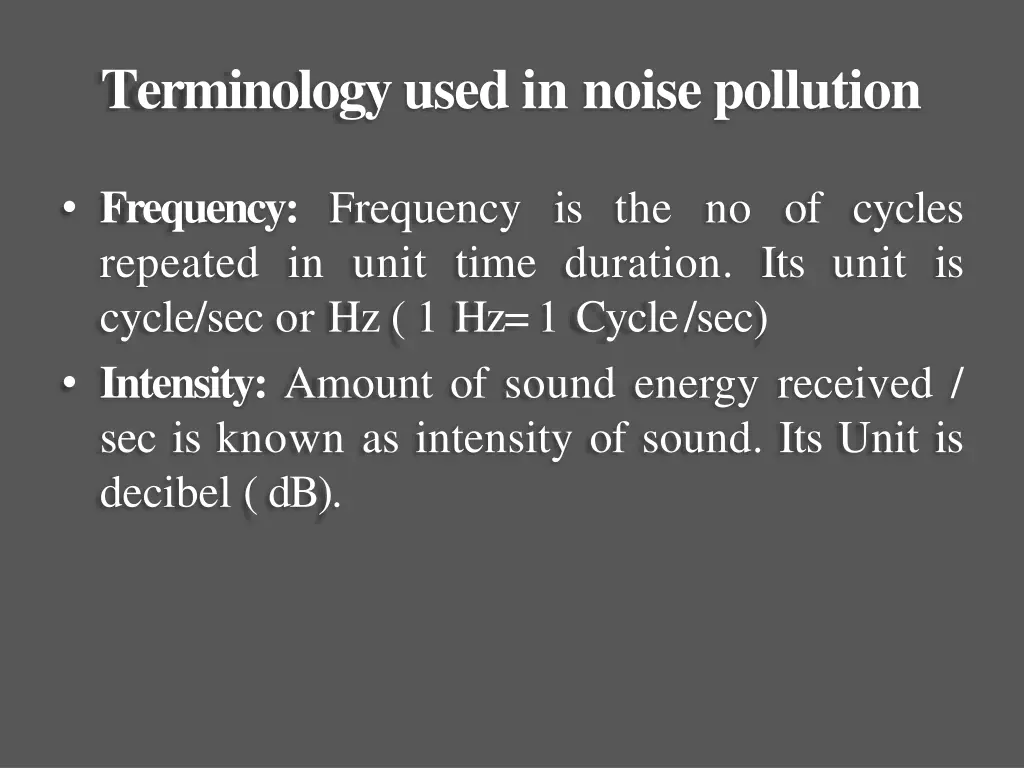 terminology used in noisepollution