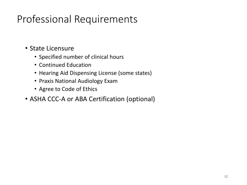 professional requirements