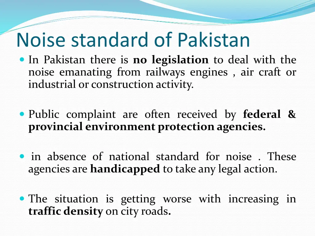 noise standard of pakistan in pakistan there