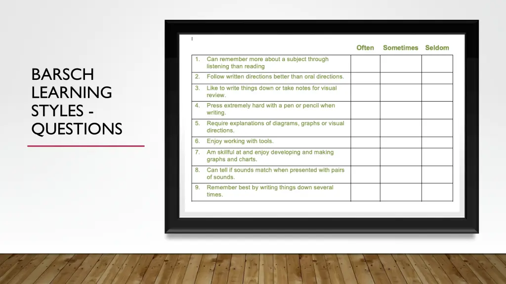 barsch learning styles questions