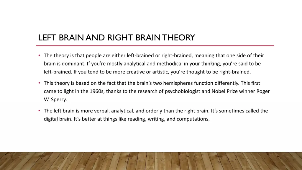 left brain and right brain theory