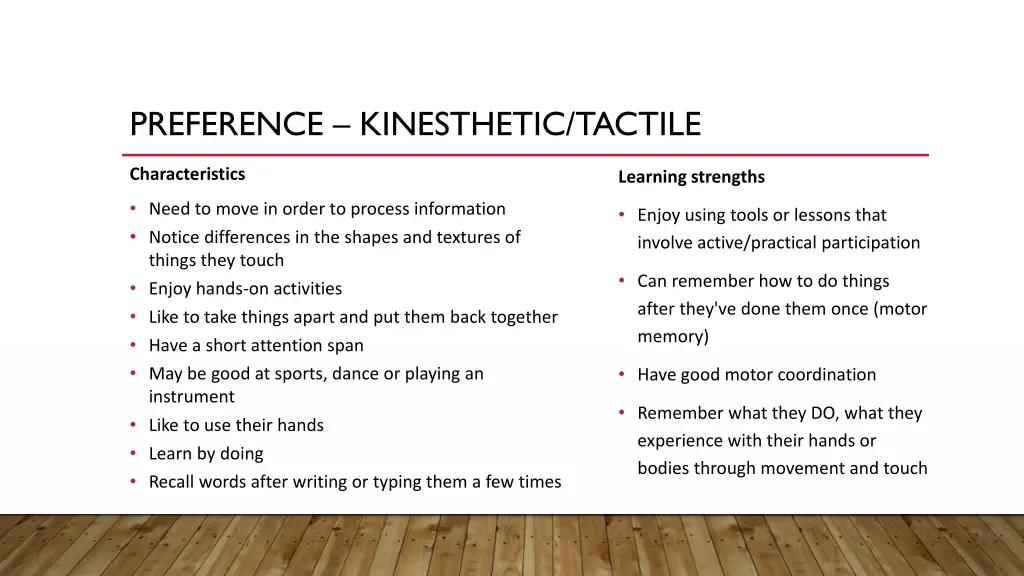 preference kinesthetic tactile