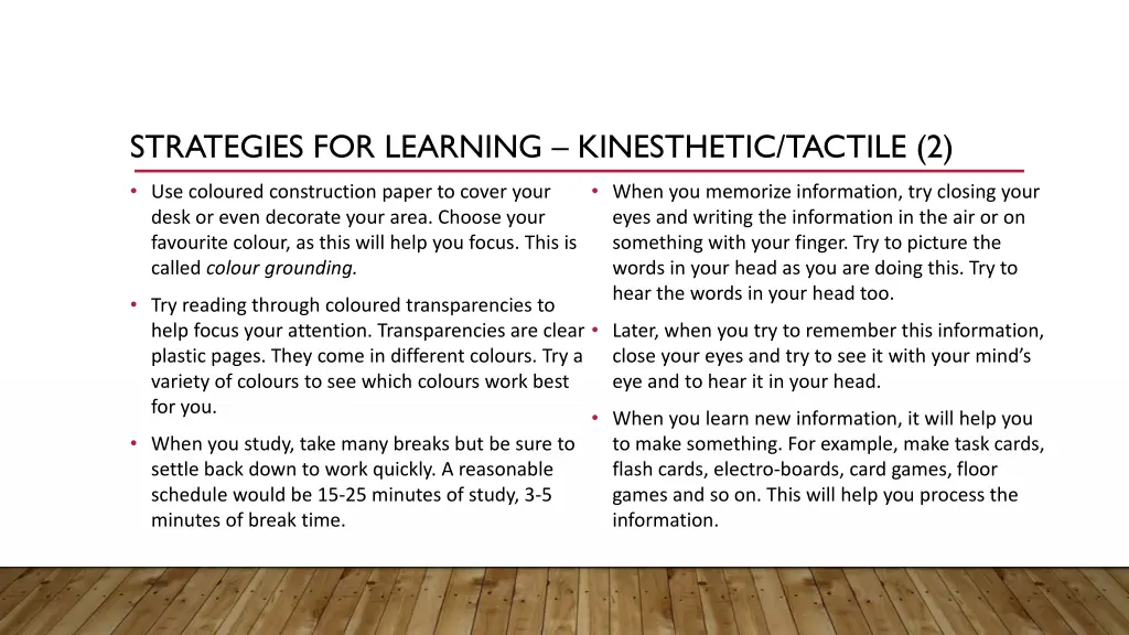 strategies for learning kinesthetic tactile 2