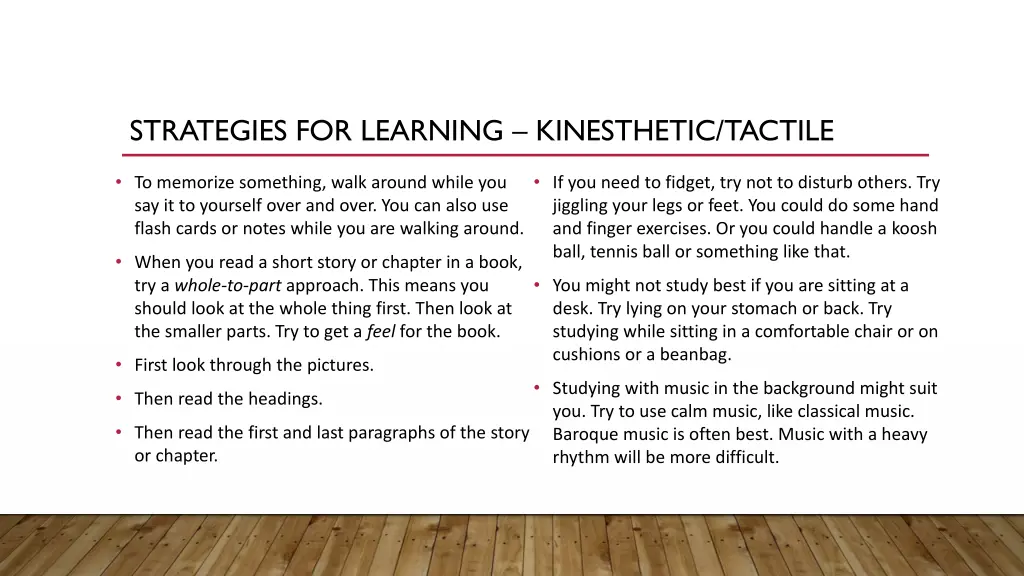 strategies for learning kinesthetic tactile