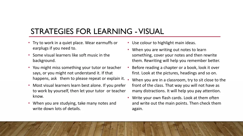 strategies for learning visual