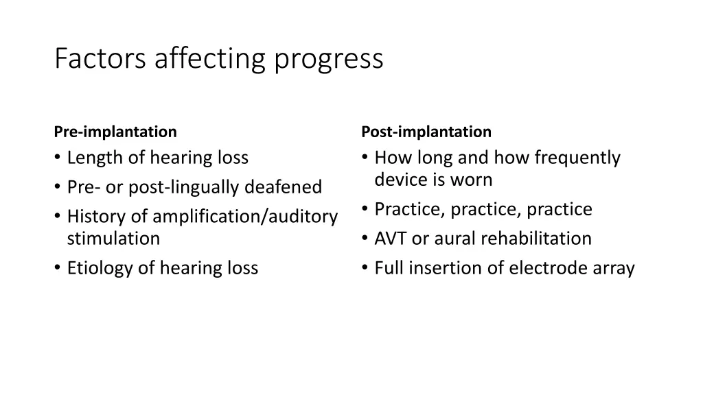 factors affecting progress