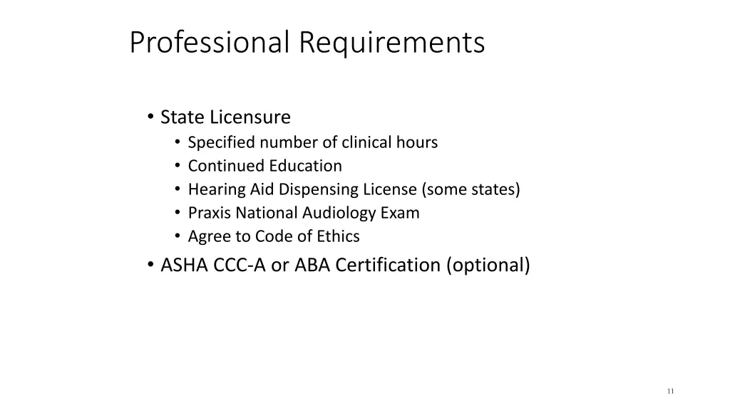 professional requirements