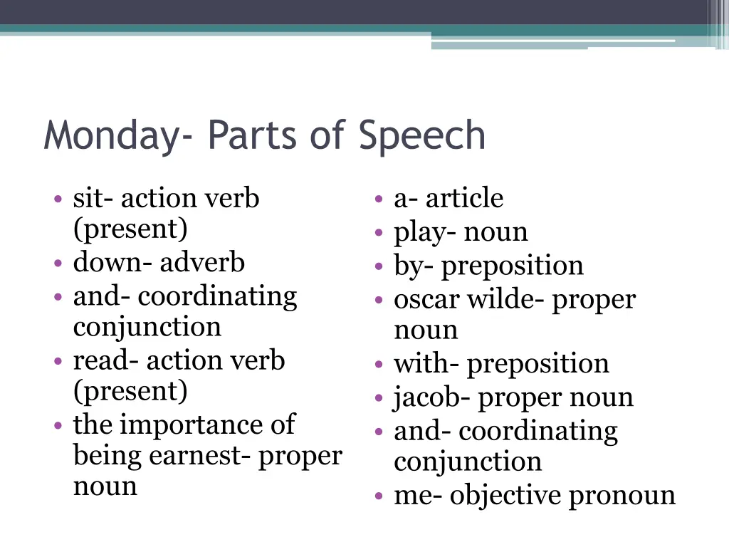 monday parts of speech 1