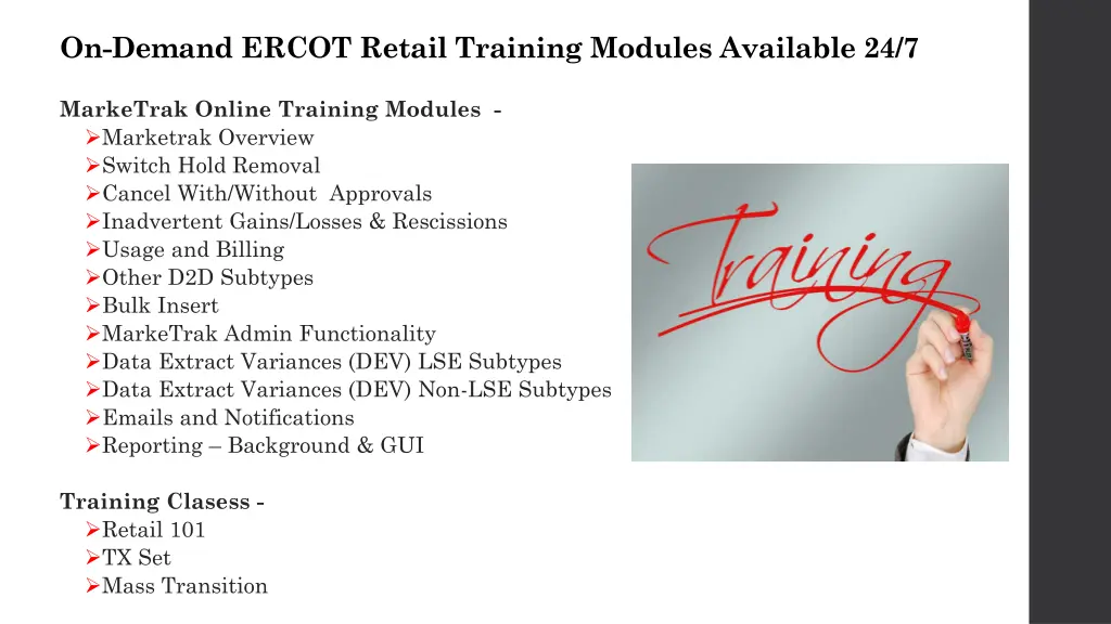 on demand ercot retail training modules available