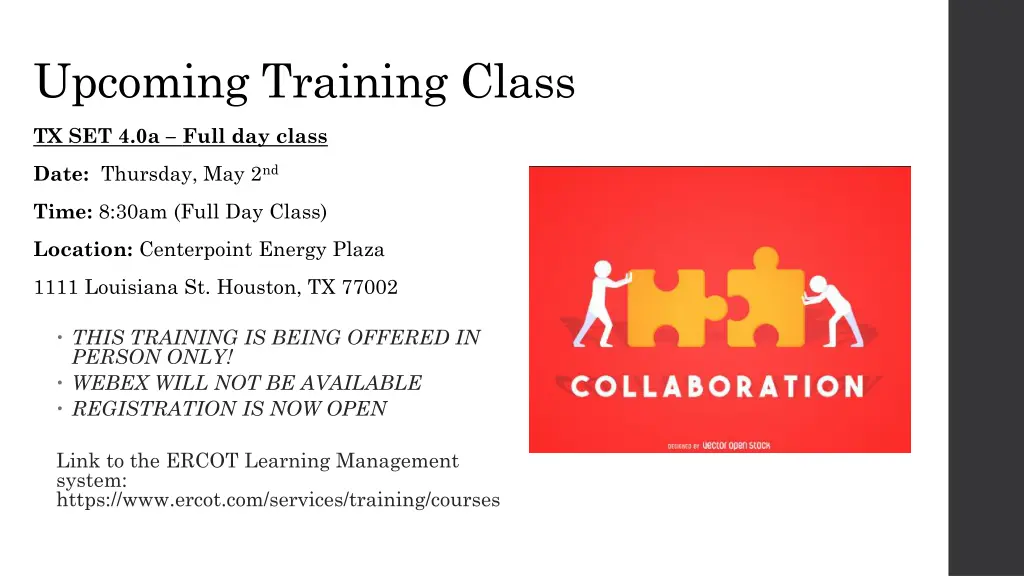 upcoming training class