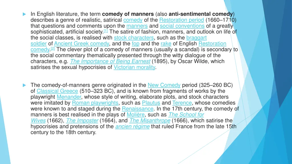 in english literature the term comedy of manners