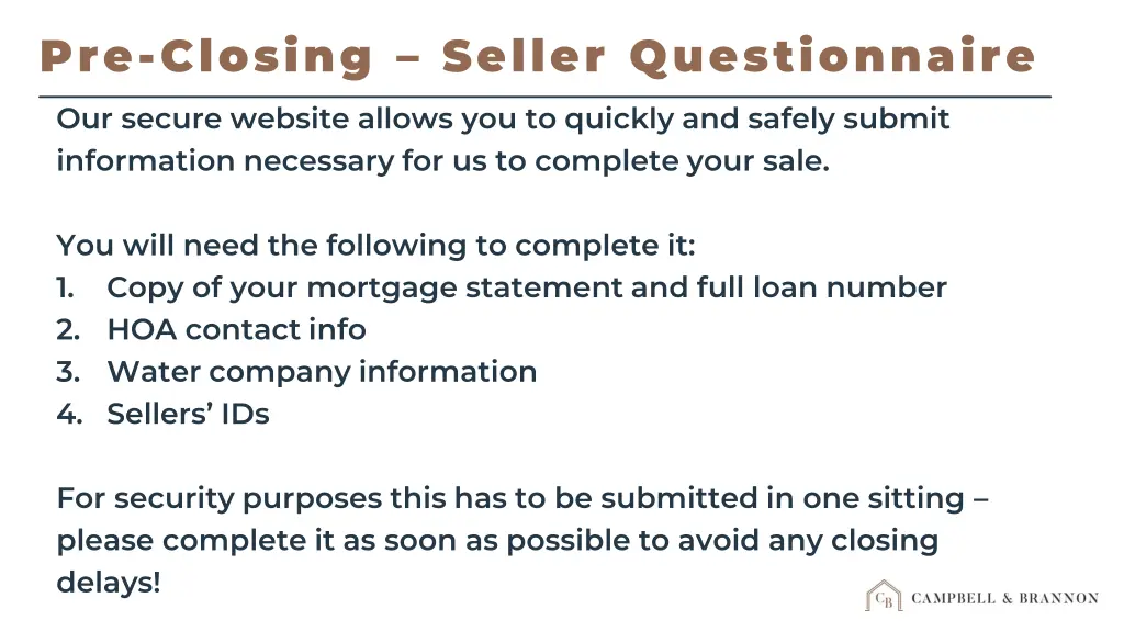 pre closing seller questionnaire