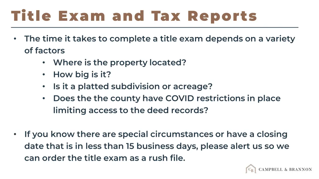 title exam and tax reports