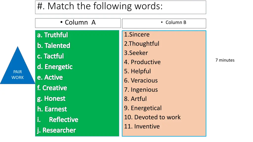 match the following words