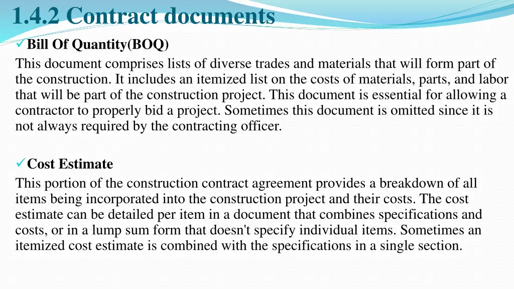 1 4 2 contract documents bill of quantity