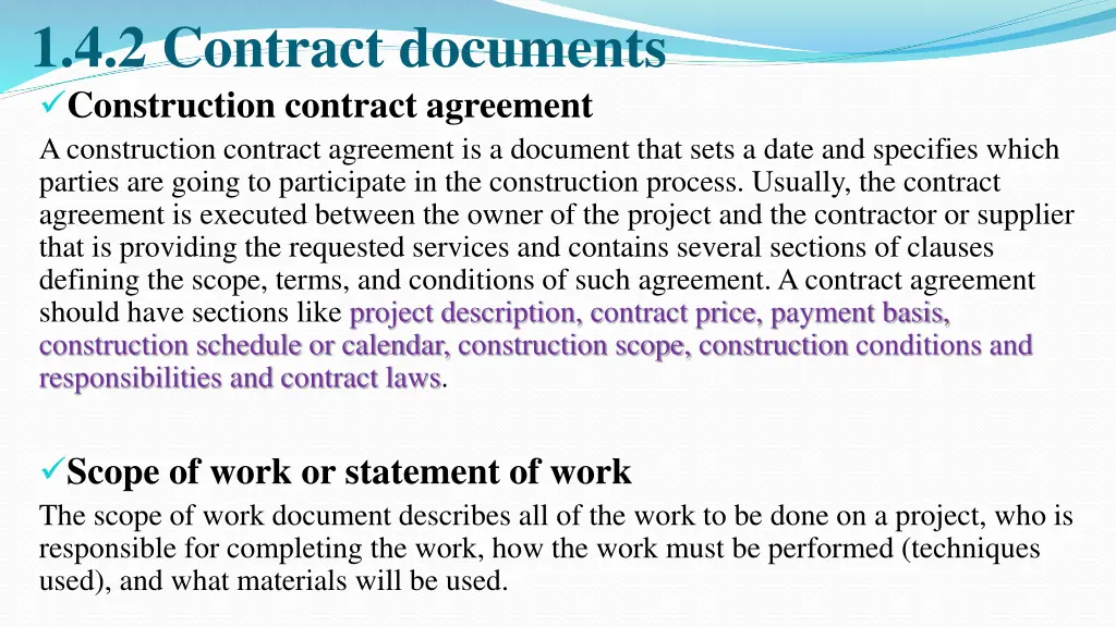 1 4 2 contract documents construction contract