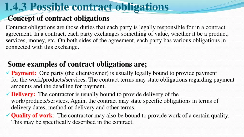 1 4 3 possible contract obligations concept