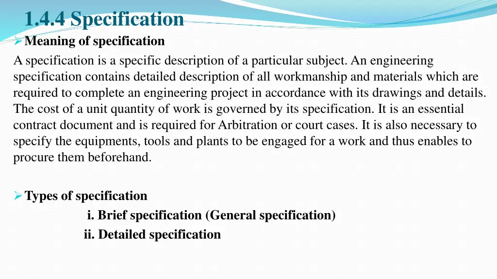 1 4 4 specification meaning of specification