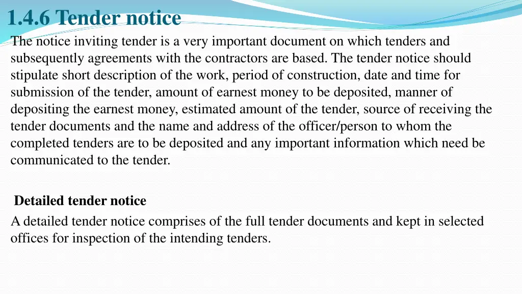 1 4 6 tender notice the notice inviting tender