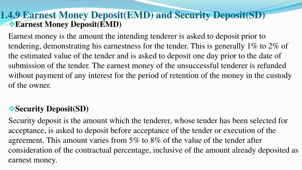 1 4 9 earnest money deposit emd and security