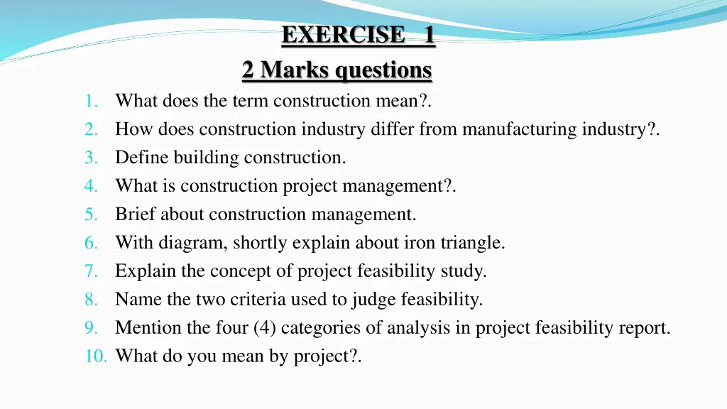 exercise 1 2 marks questions