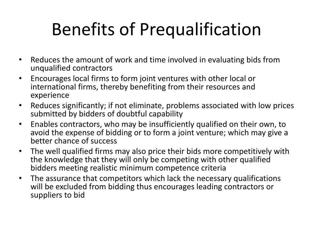 benefits of prequalification