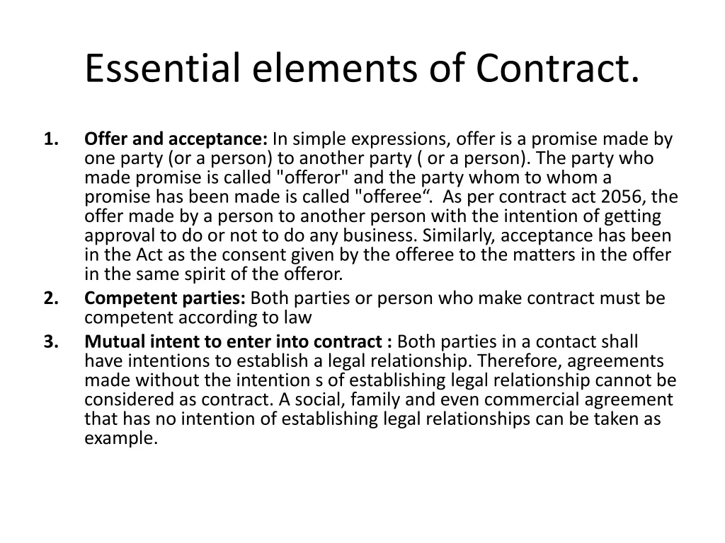 essential elements of contract