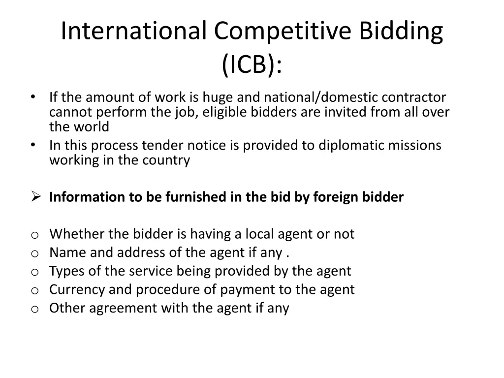 international competitive bidding icb