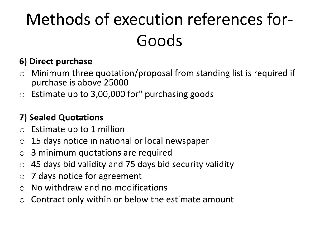 methods of execution references for goods