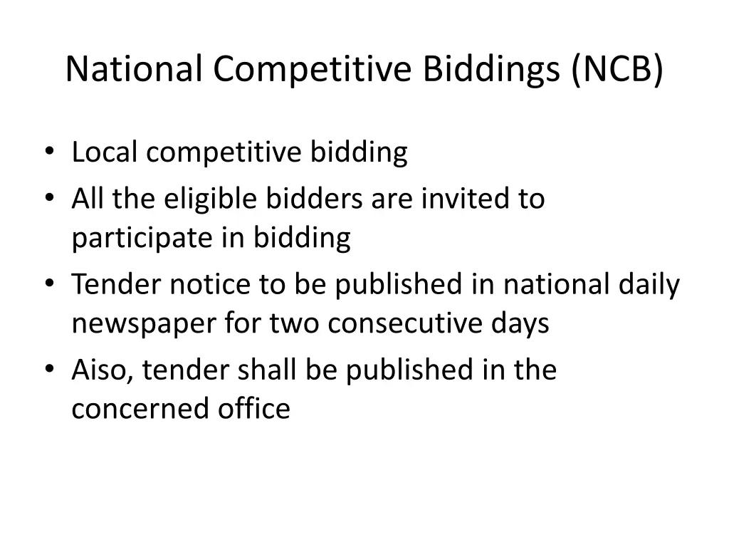 national competitive biddings ncb