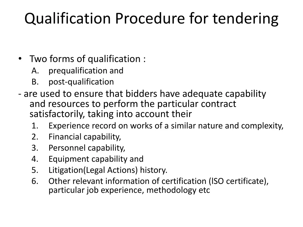 qualification procedure for tendering