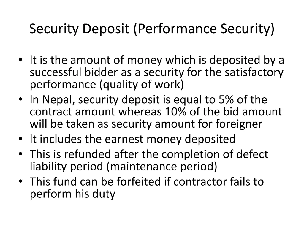 security deposit performance security