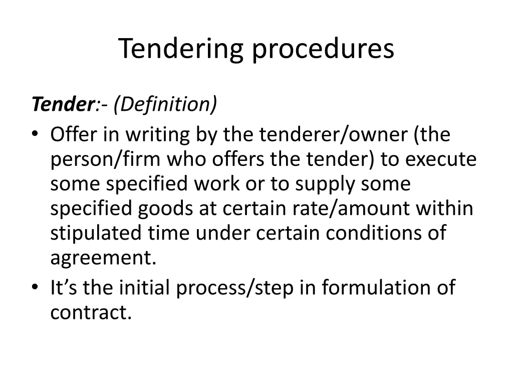 tendering procedures