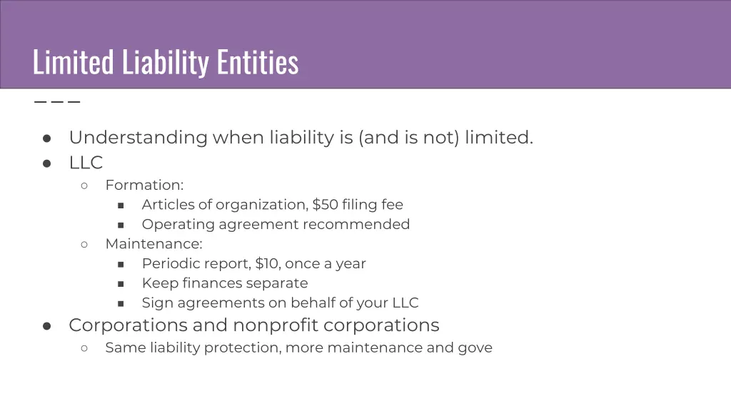 limited liability entities