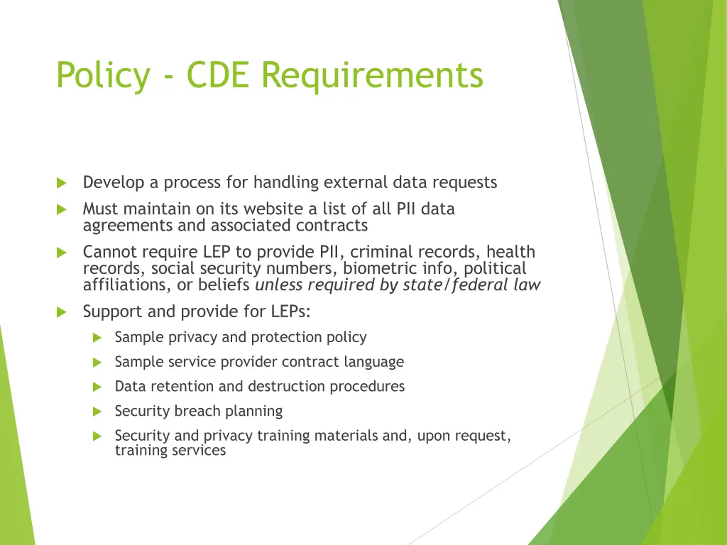 policy cde requirements